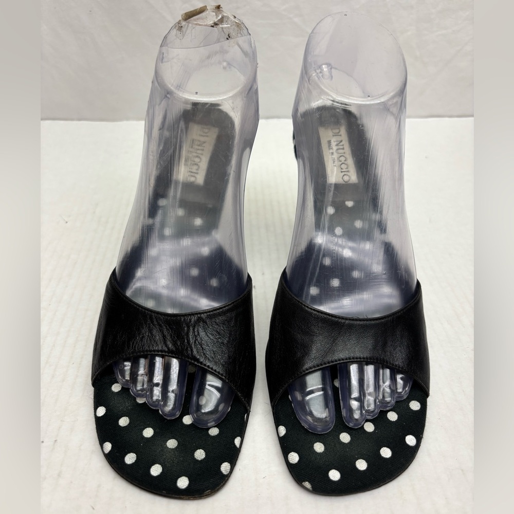 DI NUCCIO Black Polka Dot Open-Toe Women's Sandals, SZ 38.5, box 21
